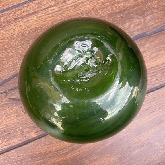 Blown Glass Medium Bowl Handmade 1992 Forest Green - Picture 6 of 7